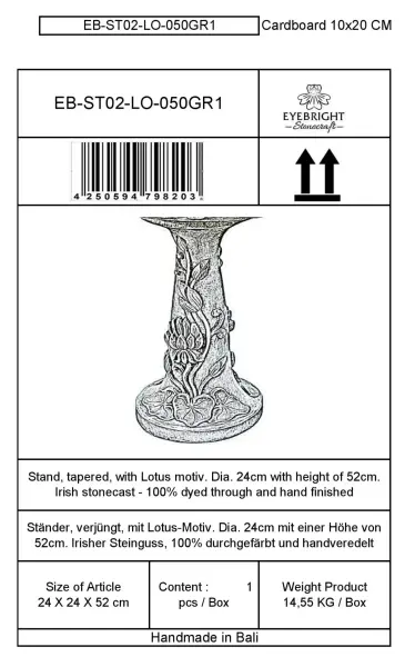 Artikelbild 7 des Artikels “Rinjani - Sockel, verjüngt, mit Lotus-Motiv, Ø 24cm, 52cm H | Steinguss “